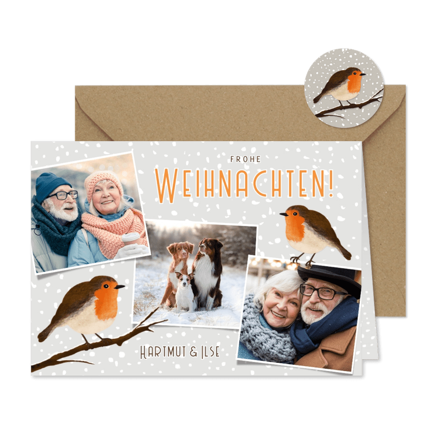 Weihnachtsgrußkarte Fotoreihe & Rotkehlchen - Karteneindruck