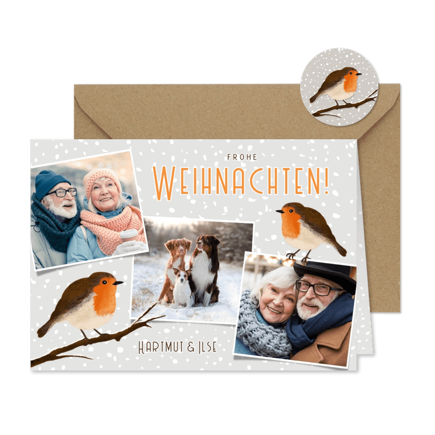 Weihnachtsgrußkarte Fotoreihe & Rotkehlchen - Karteneindruck