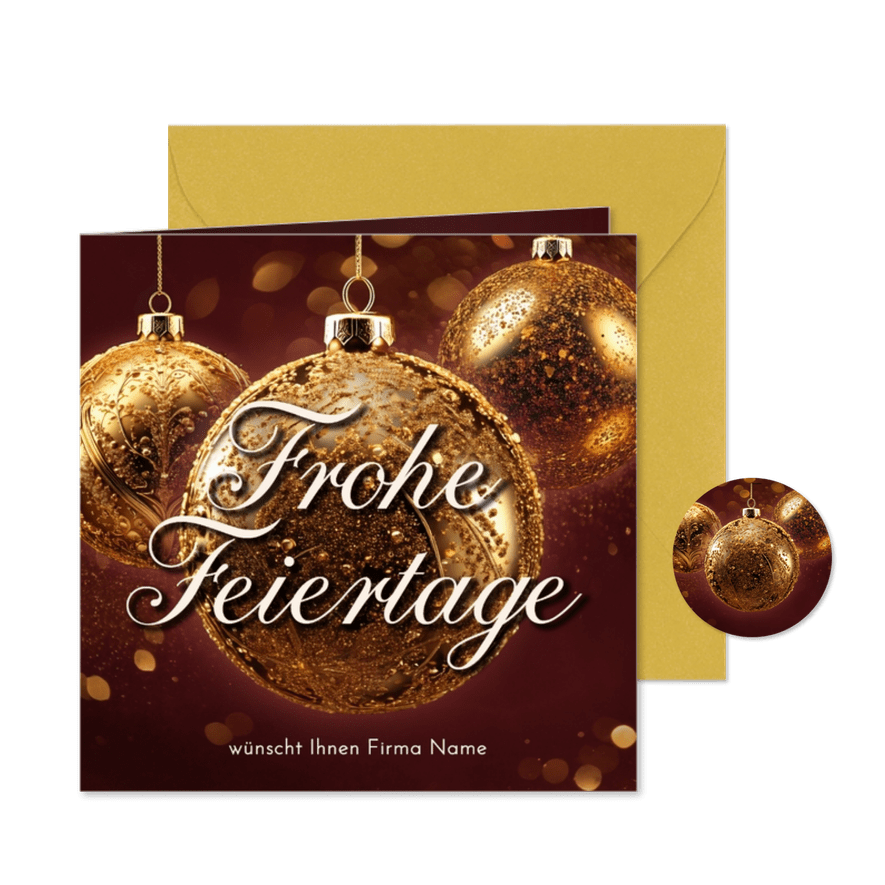 Weihnachtsgrußkarte für Firmen goldene Weihnachtskugel - Karteneindruck
