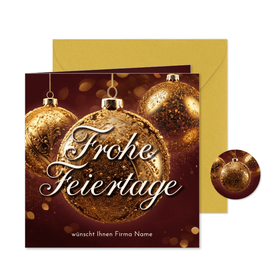 Weihnachtsgrußkarte für Firmen goldene Weihnachtskugel - Karteneindruck