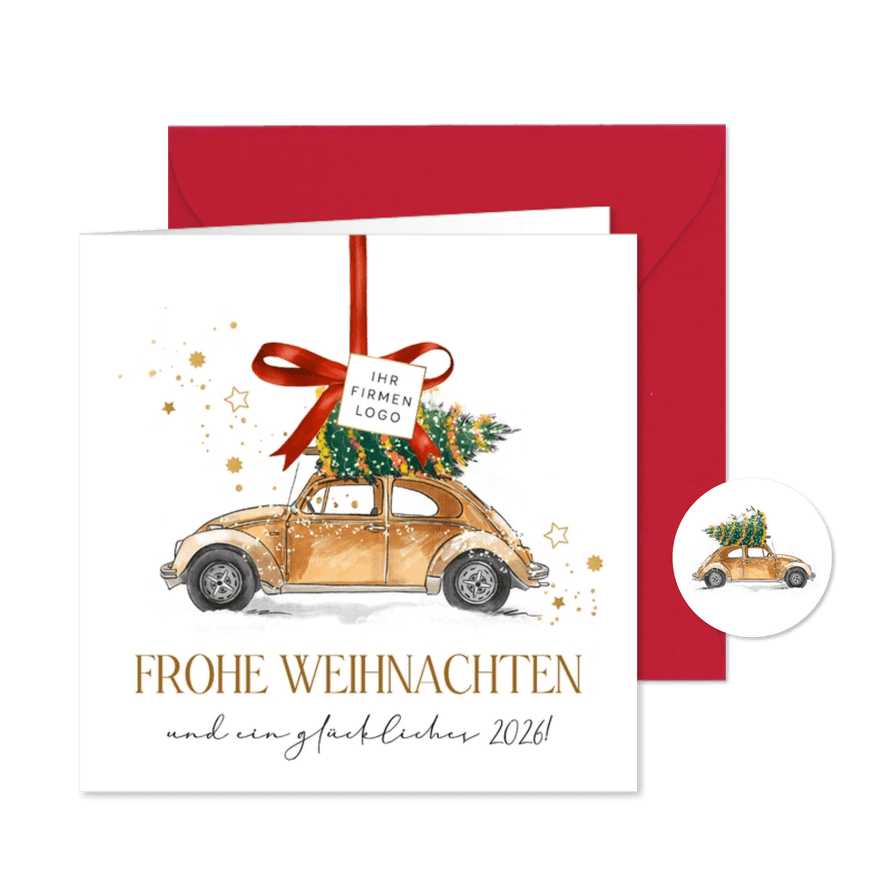 Weihnachtsgrußkarte geschäftlich Auto im Schnee - Karteneindruck
