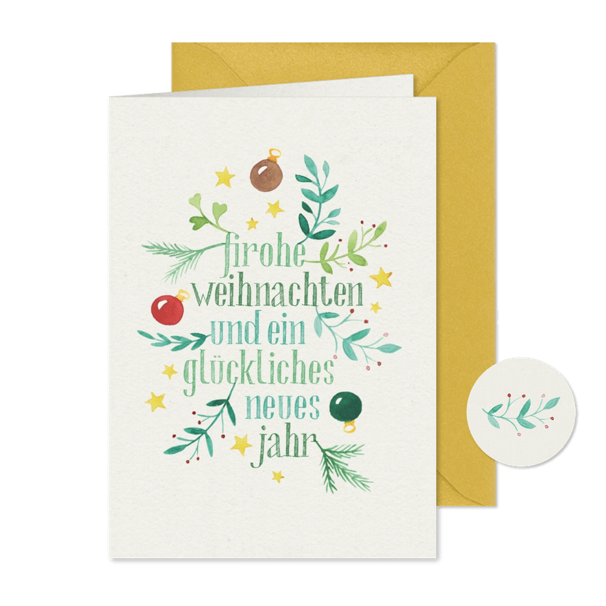 Weihnachtsgrußkarte geschäftlich Zweige & Sterne Aquarell - Karteneindruck