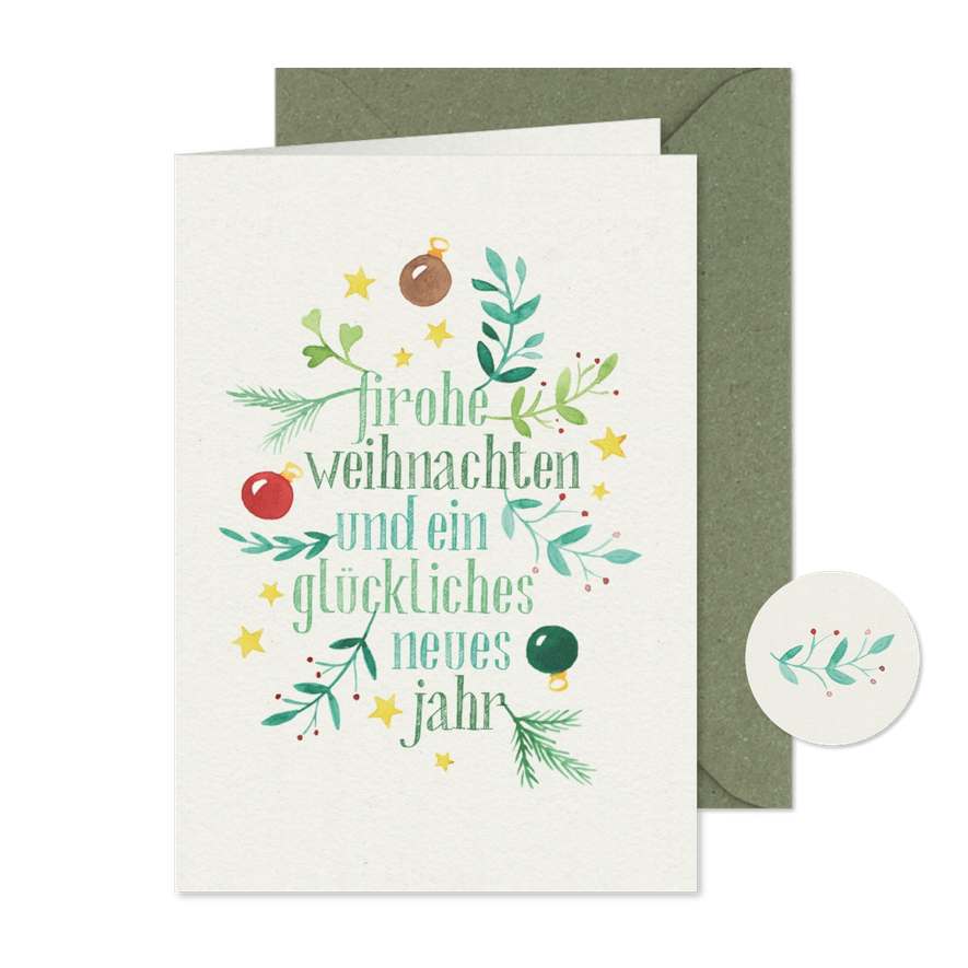 Weihnachtsgrußkarte geschäftlich Zweige & Sterne Aquarell - Karteneindruck