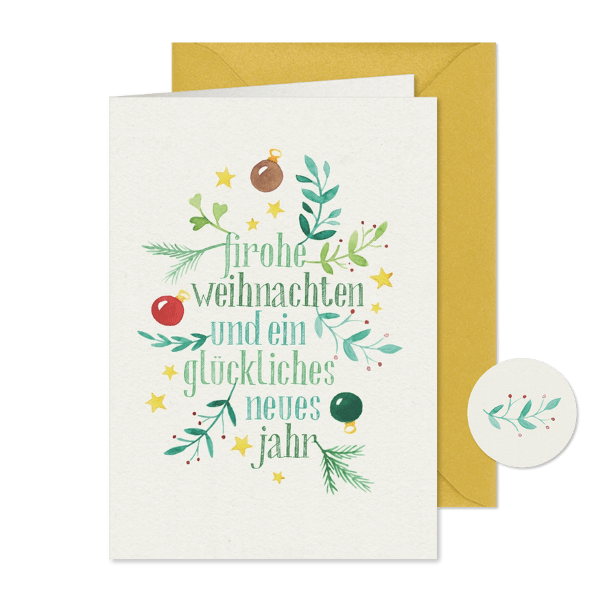 Weihnachtsgrußkarte geschäftlich Zweige & Sterne Aquarell - Karteneindruck
