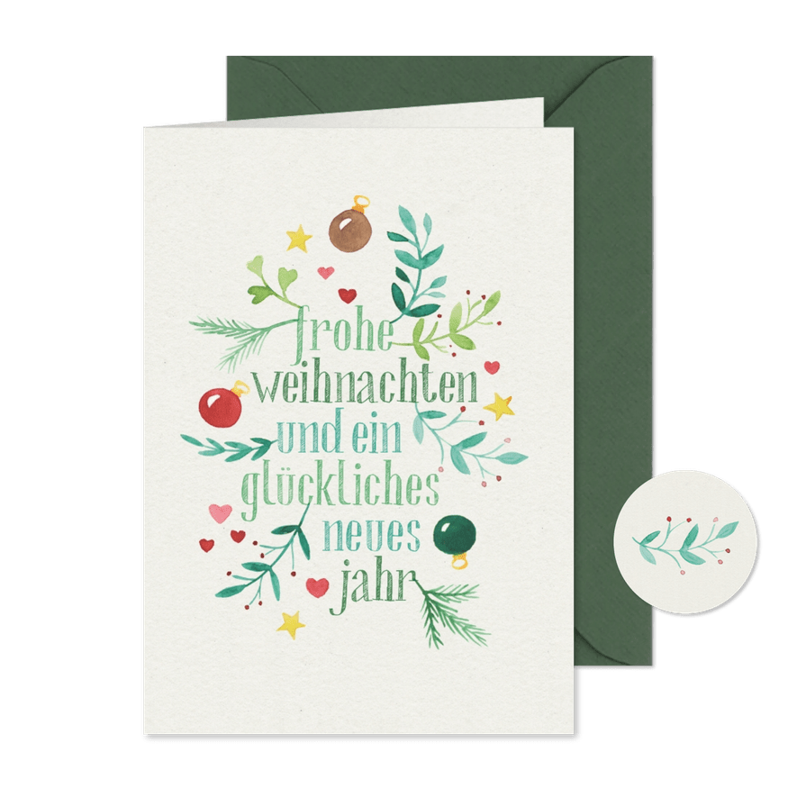 Weihnachtsgrußkarte geschäftlich Zweige & Sterne Aquarell - Karteneindruck
