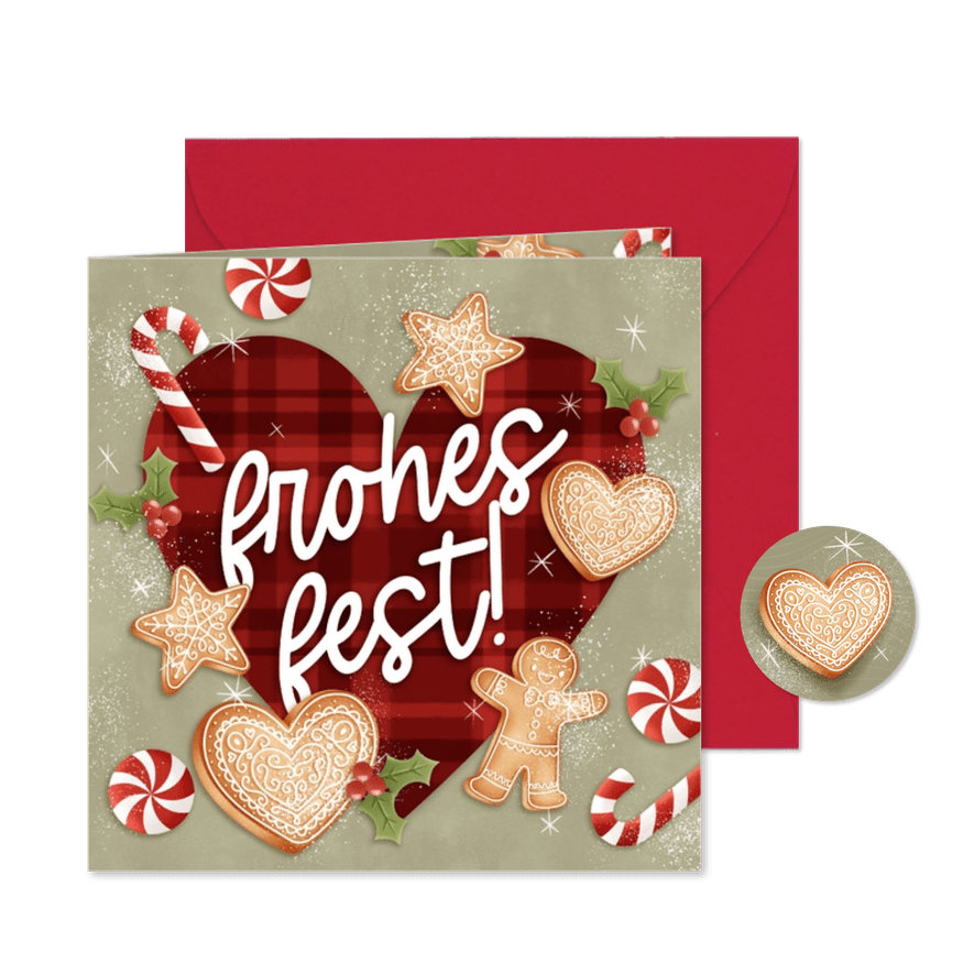 Weihnachtsgrußkarte Herz & Plätzchen Vintage - Karteneindruck
