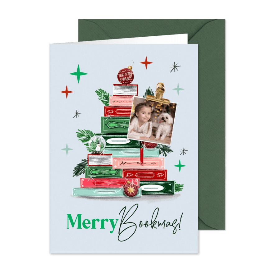 Weihnachtsgrußkarte 'Merry Bookmas' - Kartenvorschau