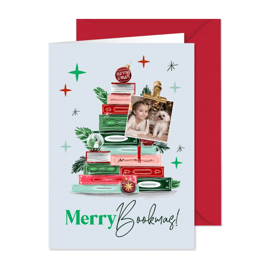 Weihnachtsgrußkarte 'Merry Bookmas' - Karteneindruck