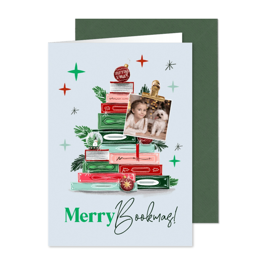 Weihnachtsgrußkarte 'Merry Bookmas' - Kartenvorschau
