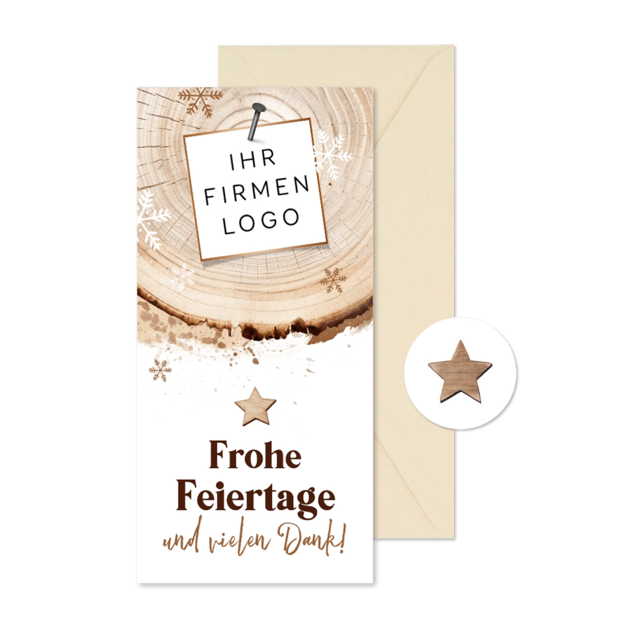 Weihnachtsgrußkarte mit Firmenlogo Baumstamm - Karteneindruck
