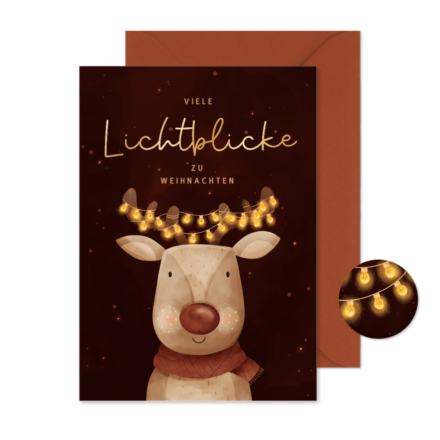 Weihnachtsgrußkarte Rentier Lichtblicke - Karteneindruck
