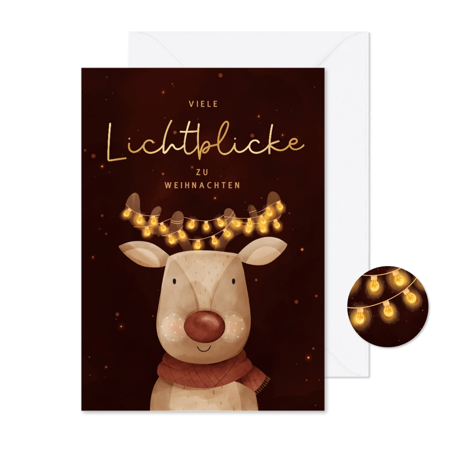 Weihnachtsgrußkarte Rentier Lichtblicke - Karteneindruck