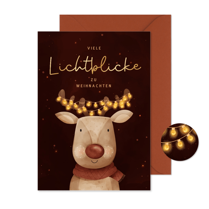 Weihnachtsgrußkarte Rentier Lichtblicke - Karteneindruck
