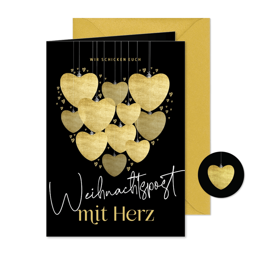 Weihnachtsgrußkarte 'Weihnachtspost mit Herz' - Karteneindruck
