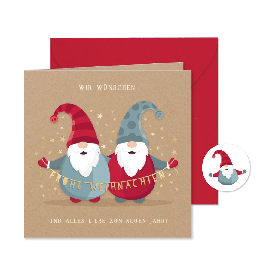Weihnachtsgrußkarte Wichtel mit Girlande - Karteneindruck
