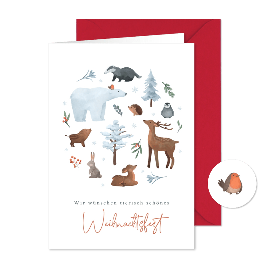 Weihnachtsgrußkarte Wintertiere - Karteneindruck