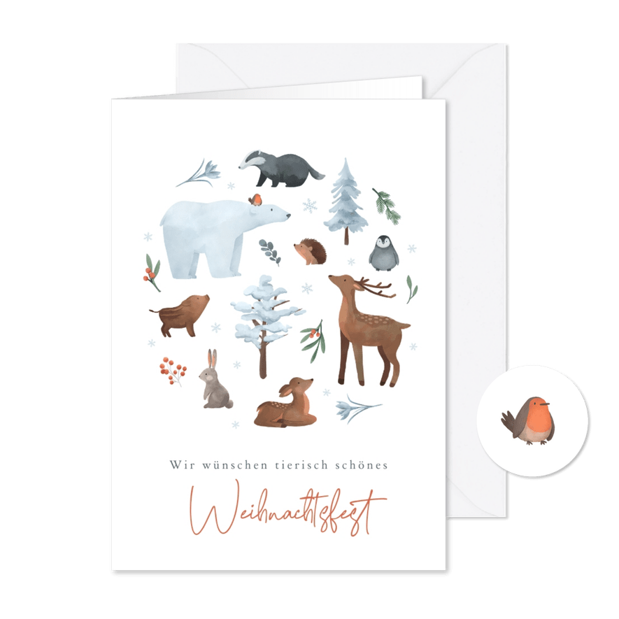 Weihnachtsgrußkarte Wintertiere - Karteneindruck