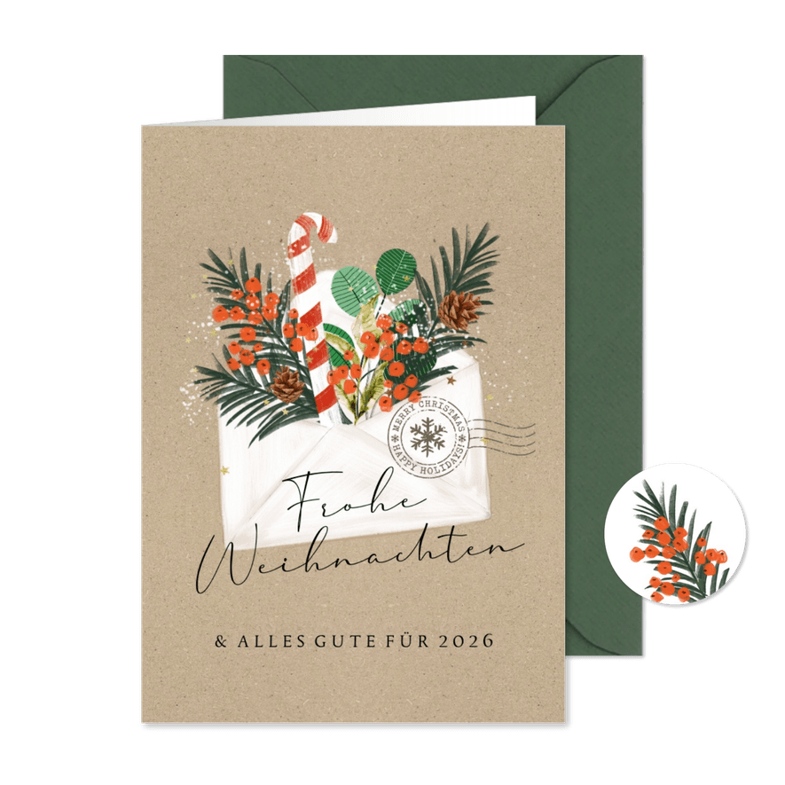 Weihnachtsgrußkarte Zweige im Briefumschlag - Karteneindruck

