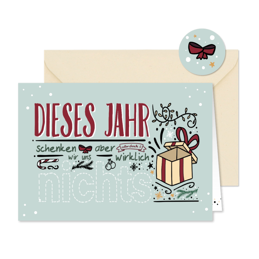 Weihnachtsgutscheinkarte Typografie Geschenk 'Dieses Jahr' - Karteneindruck
