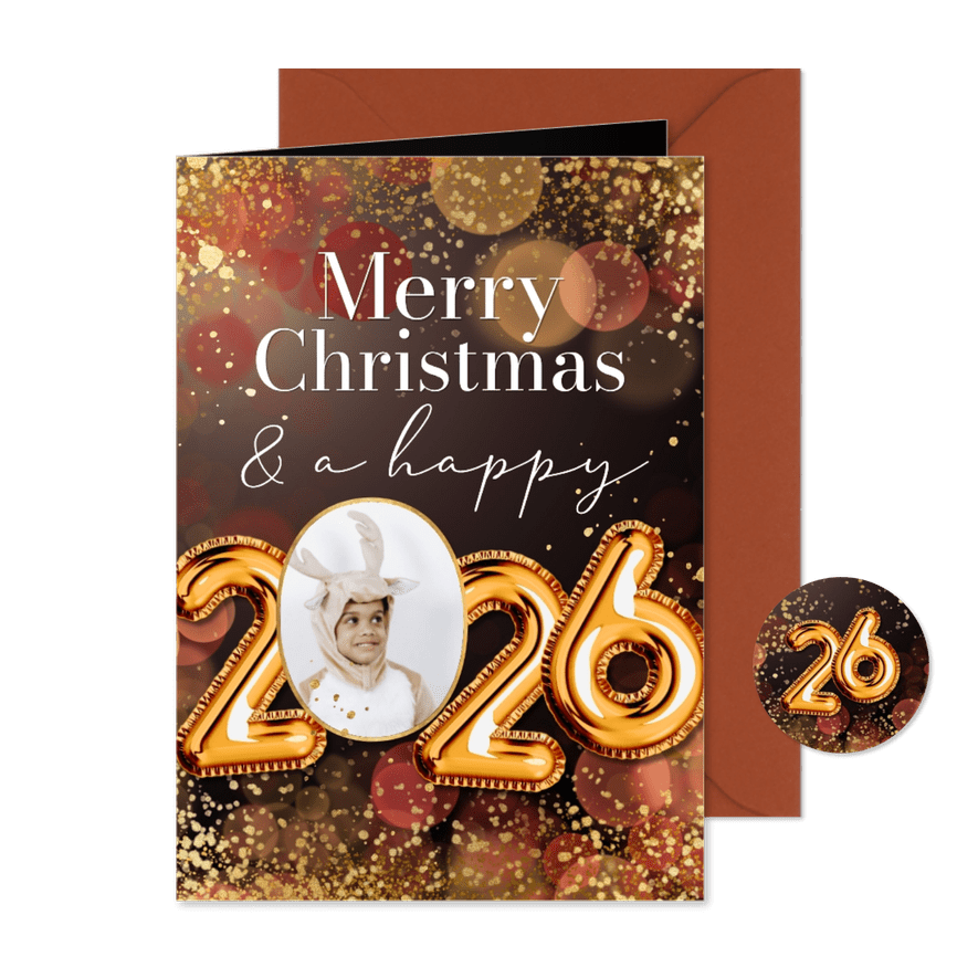 Weihnachtskarte 2026 Folienluftballons mit Foto - Karteneindruck
