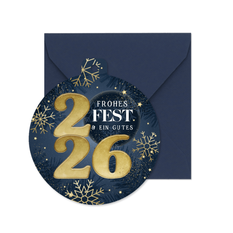 Weihnachtskarte 2026 'frohes Fest' als Weihnachtskugel - Karteneindruck
