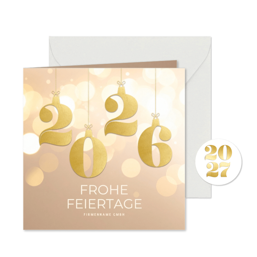 Weihnachtskarte 2027 hängende Zahlen beige geschäftlich - Kartenvorschau