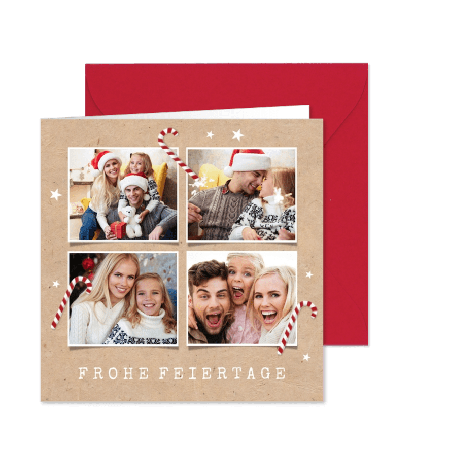 Weihnachtskarte 4 Fotos und Zuckerstangen - Karteneindruck