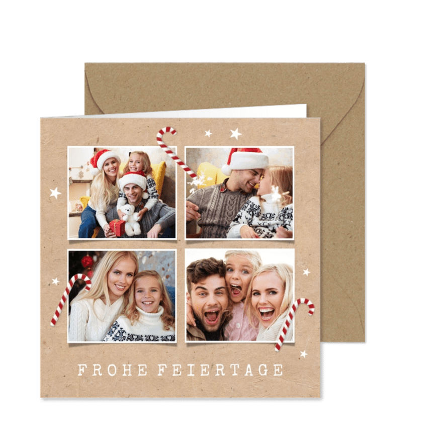 Weihnachtskarte 4 Fotos und Zuckerstangen - Karteneindruck