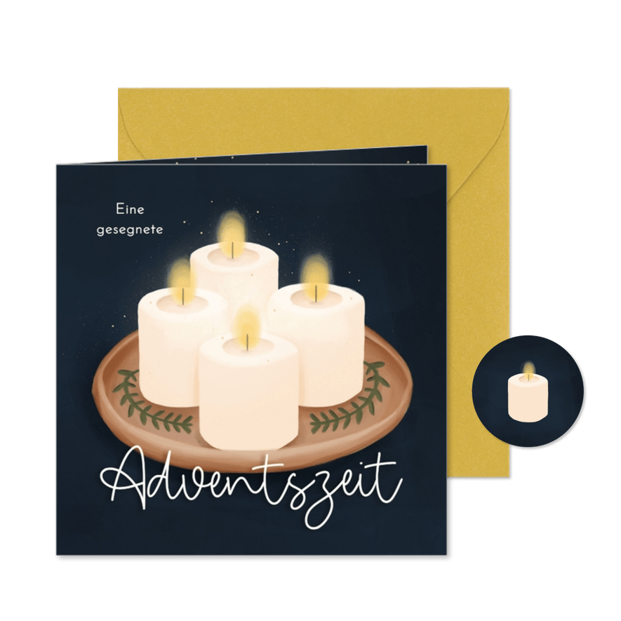 Weihnachtskarte 4 weiße Kerzen Adventszeit - Karteneindruck