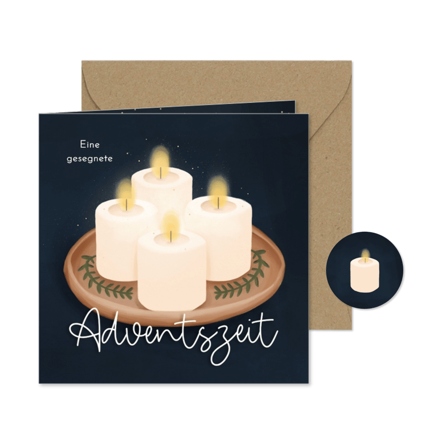 Weihnachtskarte 4 weiße Kerzen Adventszeit - Karteneindruck
