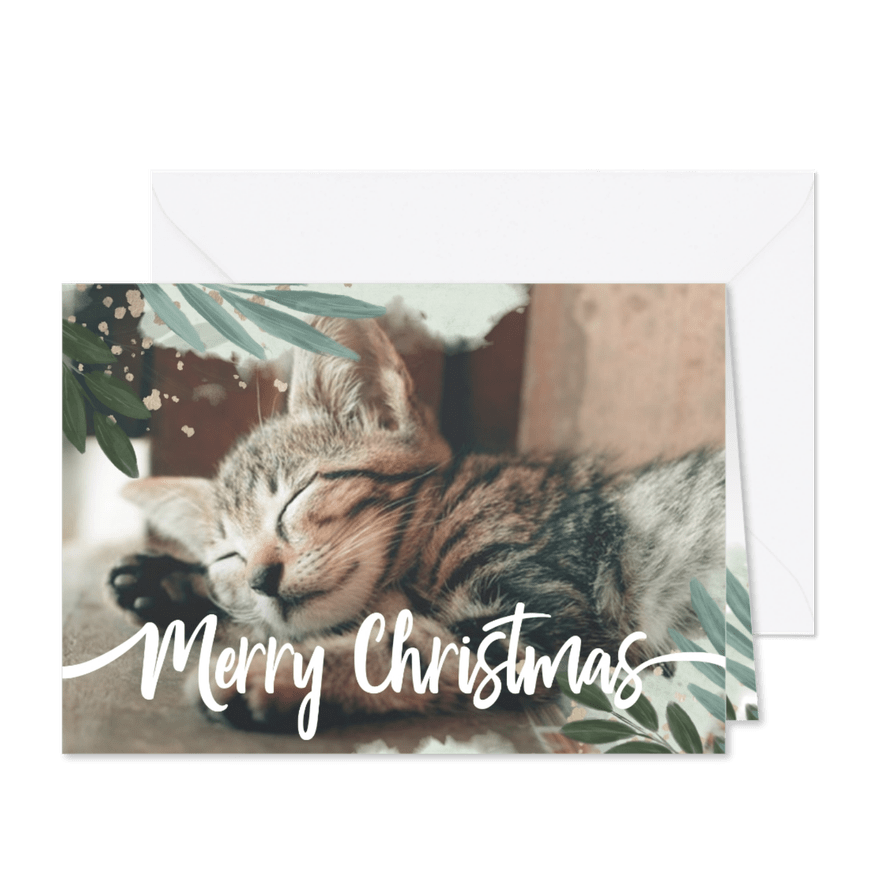 Weihnachtskarte Aquarellblätter und großes Foto - Karteneindruck