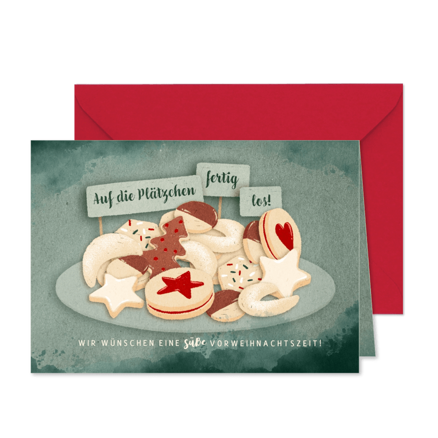 Weihnachtskarte 'Auf die Plätzchen, fertig, los' - Karteneindruck
