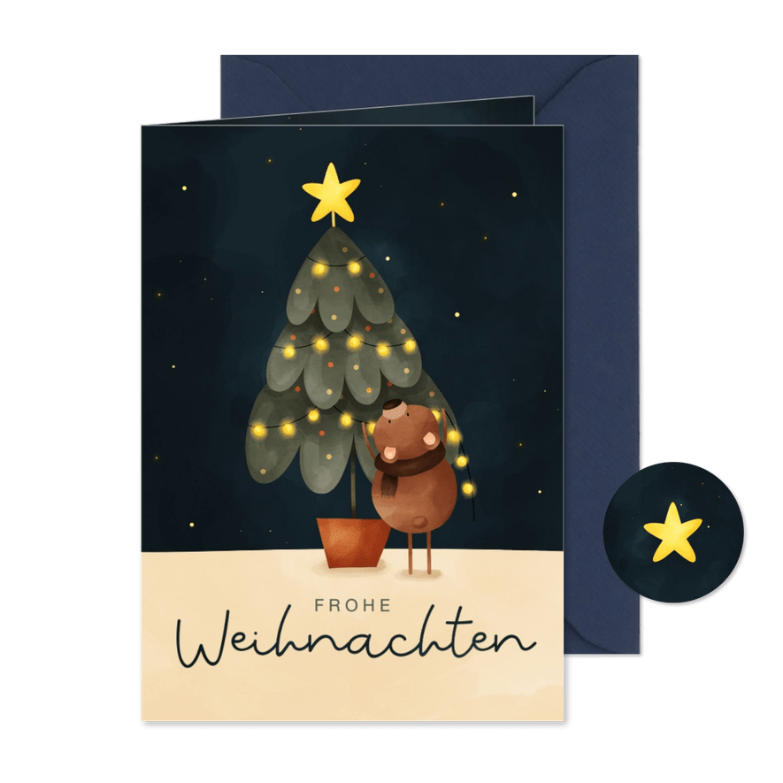 Weihnachtskarte Bär mit Weihnachtsbaum - Karteneindruck