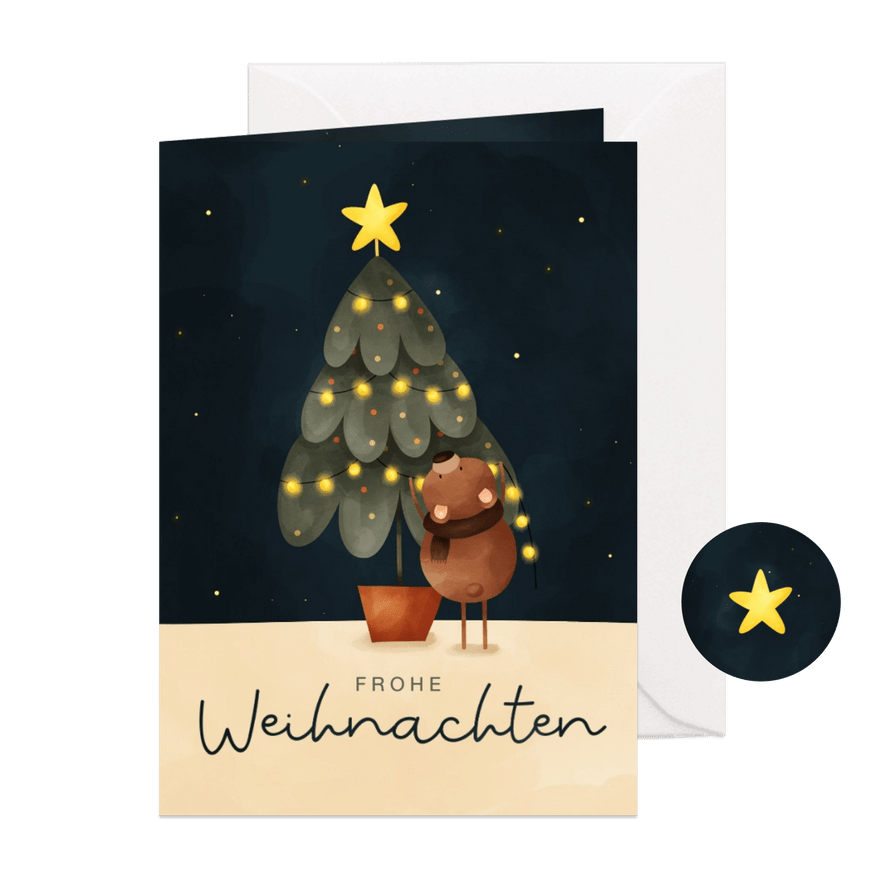 Weihnachtskarte Bär mit Weihnachtsbaum - Karteneindruck
