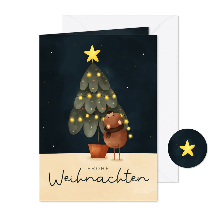 Weihnachtskarte Bär mit Weihnachtsbaum - Karteneindruck