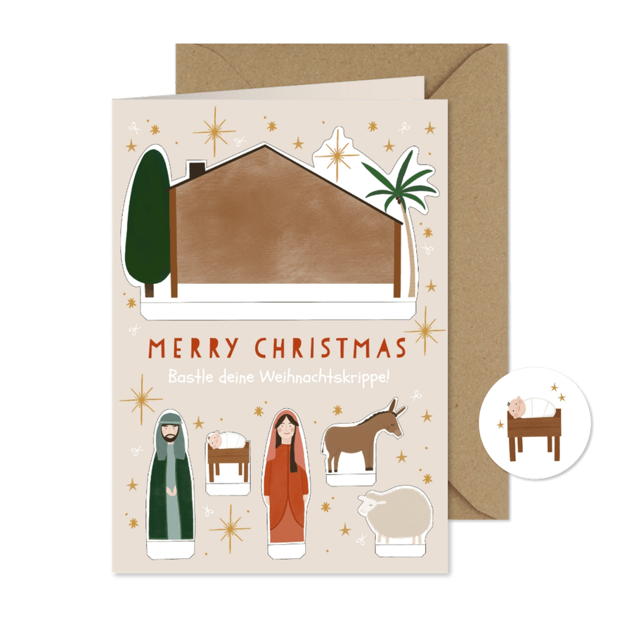 Weihnachtskarte Bastelbogen Weihnachtskrippe - Karteneindruck
