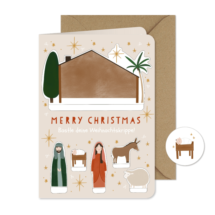 Weihnachtskarte Bastelbogen Weihnachtskrippe - Karteneindruck