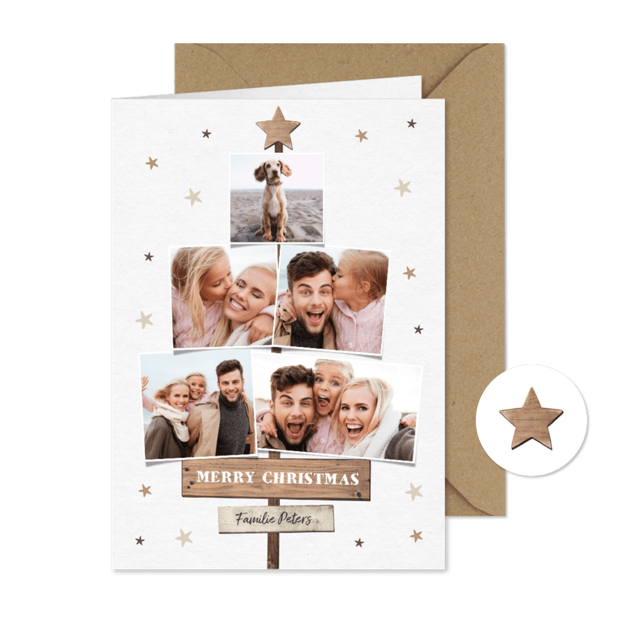 Weihnachtskarte Baum aus Fotos mit Sternen - Karteneindruck
