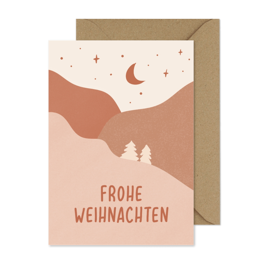 Weihnachtskarte Berglandschaft in Altrosa - Karteneindruck
