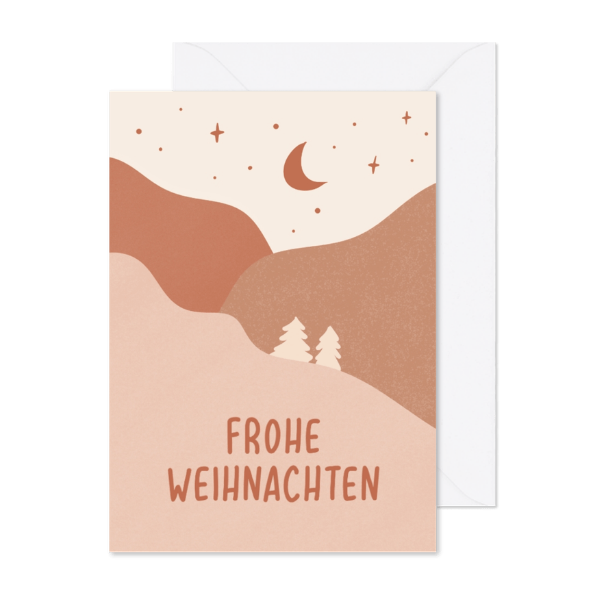 Weihnachtskarte Berglandschaft in Altrosa - Karteneindruck