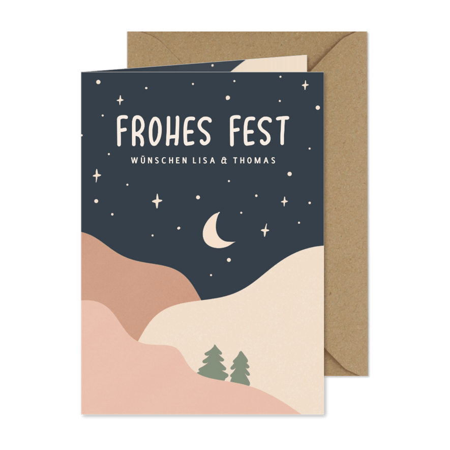 Weihnachtskarte Berglandschaft & Nachthimmel - Karteneindruck
