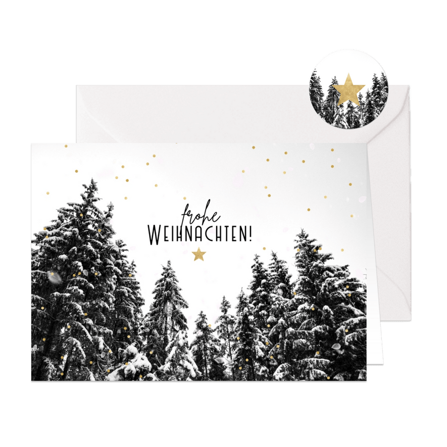 Weihnachtskarte beschneiter Wald - Karteneindruck
