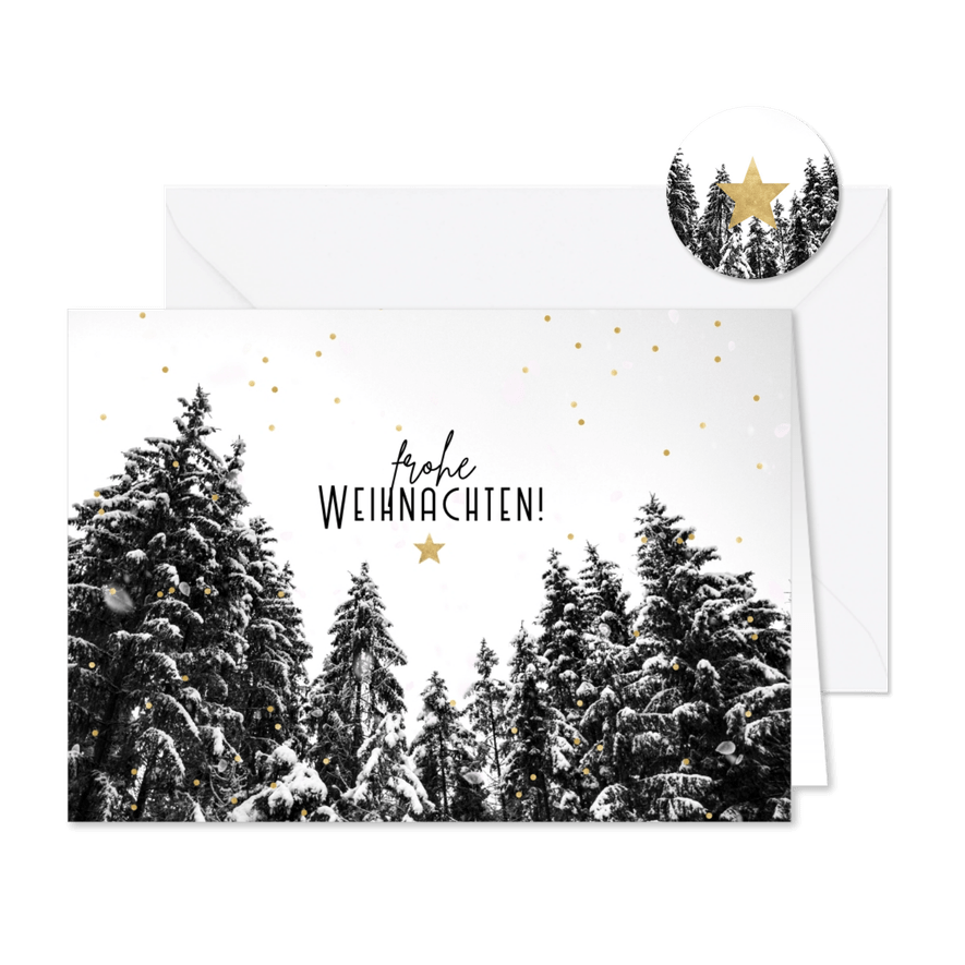 Weihnachtskarte beschneiter Wald - Karteneindruck