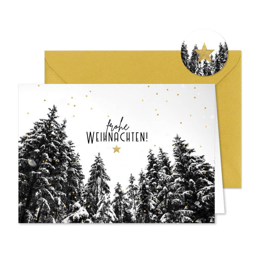 Weihnachtskarte beschneiter Wald - Karteneindruck
