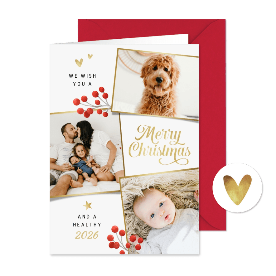 Weihnachtskarte Bilderreihe und rote Beeren - Karteneindruck