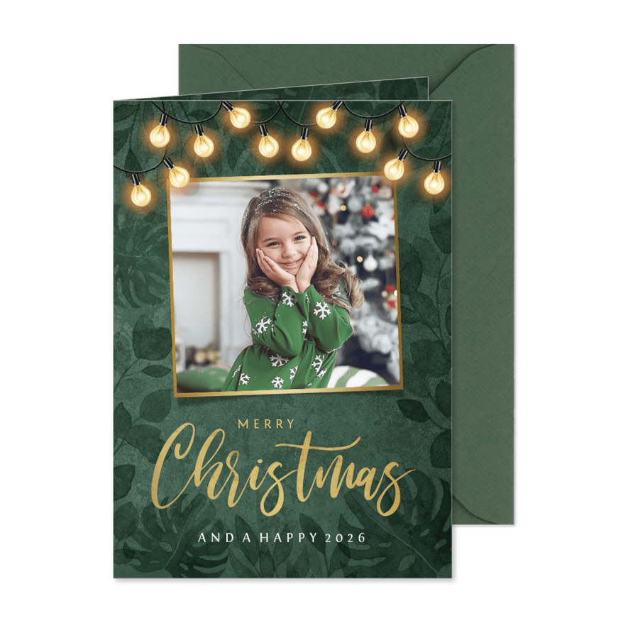 Weihnachtskarte botanisch Foto & Lichterkette - Karteneindruck