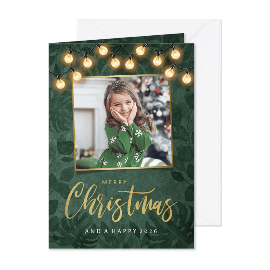 Weihnachtskarte botanisch Foto & Lichterkette - Karteneindruck