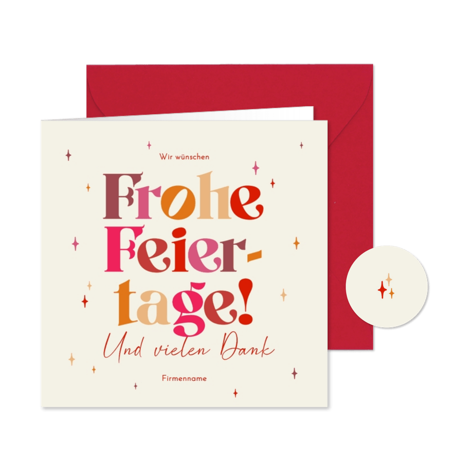 Weihnachtskarte Buchstaben beige bunt mit Sternchen - Kartenvorschau