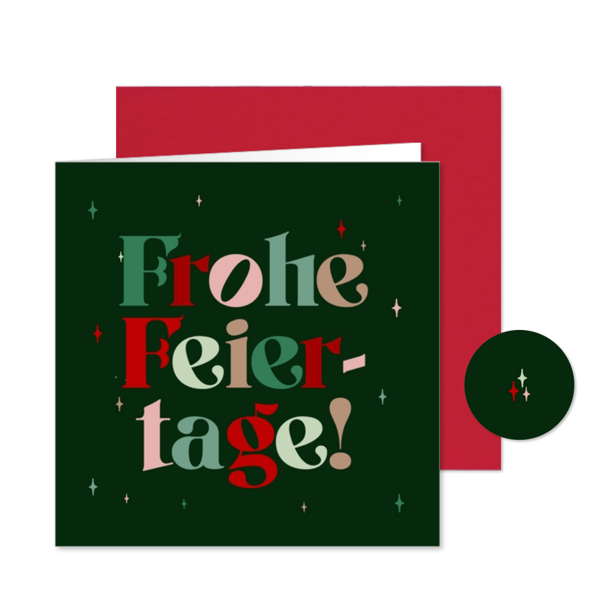 Weihnachtskarte Buchstaben grün mit Sternchen - Kartenvorschau