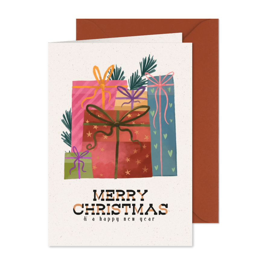 Weihnachtskarte bunte Geschenke - Karteneindruck

